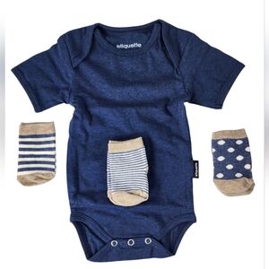 Navy Blue Baby Bodysuit and Socks Gift Set
